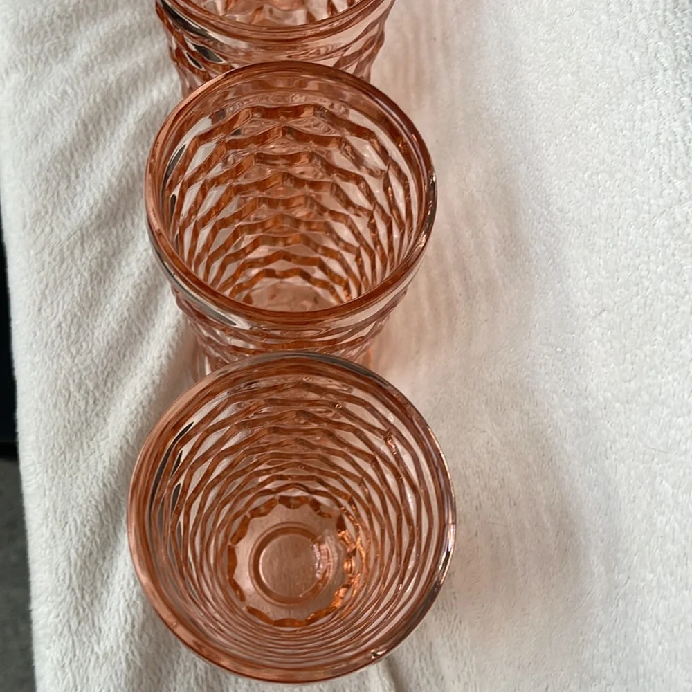 Vtg 4 Indiana Whitehall Peach Pink Ice Tea  Cooler Drinking Glasses Cubist - Picture 13 of 14